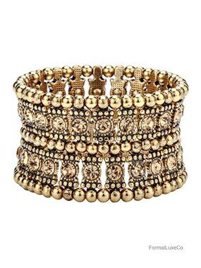 Women's Ballroom Rhinestone Stretch Cuff Bracelet, Alloy, Gold Plated,